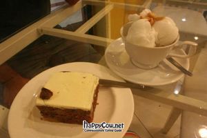 Carrot cake and young coconut ice-cream at Loving Hut - Bang Kholaem in Bangkok