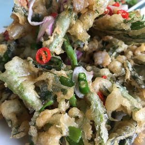 Epic crispy morning glory salad - must try at Loving Hut - Bang Kholaem in Bangkok