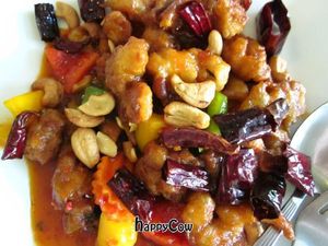 'chicken' with cashew nuts. 'Chicken' deep fried and inedible. at Loving Hut - Bang Kholaem in Bangkok