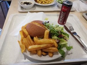 Vegan Tex-Mex Burger with fries & salad at Hauptmensa Studierendenwerk in Dortmund