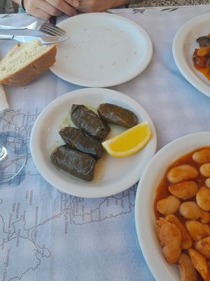 Dolmades (herbal rice wraped in wine leaves) at Adonis in Kefalonia