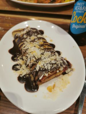 Dessert 🙂 Pancake filled with raspberries at Restavracija Mandala in Ljubljana