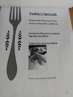 Menu at Yin's Sourdough Bakery in Penang