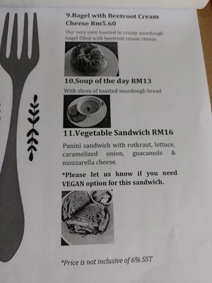 Menu at Yin's Sourdough Bakery in Penang