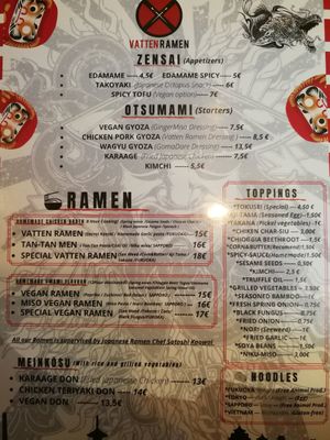 the menu at Vatten Ramen - Zeedijk in Amsterdam