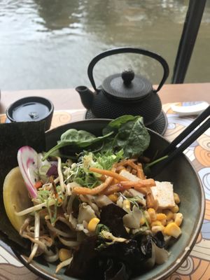 Vegan Don - sat watching the boats on the canals during Pride.  Lovely food, catered for both my daughter and myself.  at Vatten Ramen - Zeedijk in Amsterdam