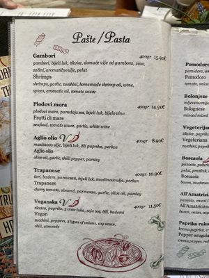 Menu   at La Catedral in Kotor