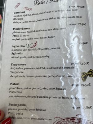 Menu pt 1. Aglio Olio  at La Catedral in Kotor