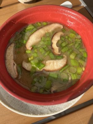 Vegan miso soupp  at Blue Sushi Sake Grill in Lincoln