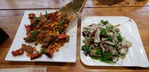 Kung pao veg chicken, and a mushroom dish at WángYǔYān Sù Fāng 王语嫣素坊 in Dali