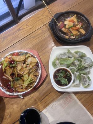 Potato and veggies, dumplings, tofu  at WángYǔYān Sù Fāng 王语嫣素坊 in Dali