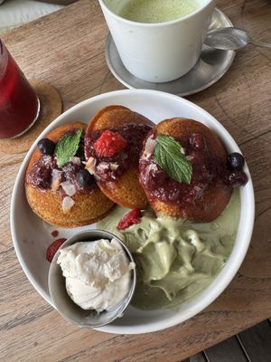 GF pancakes with matcha cream  at Secret Spot - Canggu in Canggu