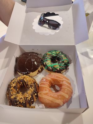 Boston Cream, mint chocolate, strawberry lemonade and peanut butter chocolate at The Donut Cafe in Chiang Mai