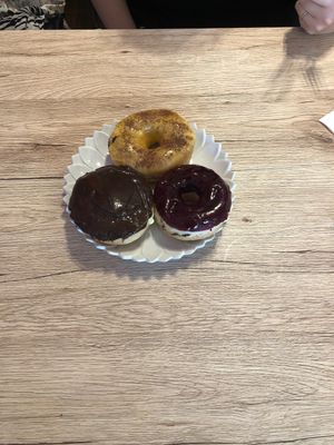 Passion fruit, blueberry bourbon and Boston cream! at The Donut Cafe in Chiang Mai