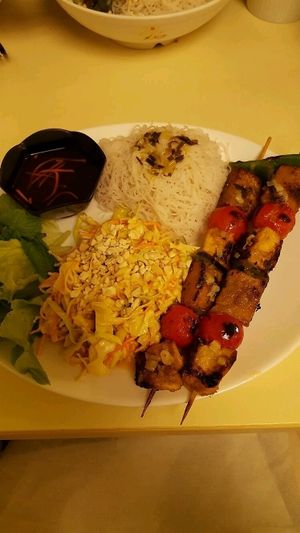 Brochettes de seitan  at Loving Hut in Paris