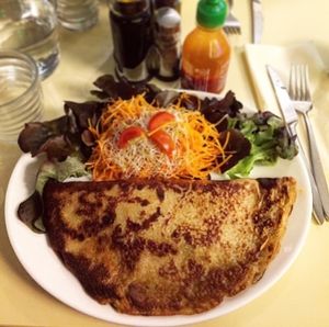 Creamy mushroom crêpe for mains at Loving Hut in Paris