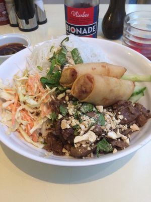 Vermicelli heaven with the 2 spring rolls added.  at Loving Hut in Paris