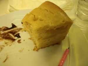 Apricot & pear cake at Loving Hut in Paris