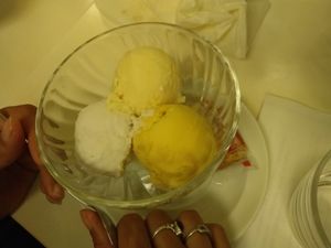 Coconut mango & durian ice creams at Loving Hut in Paris