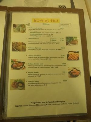 Menu at Loving Hut in Paris