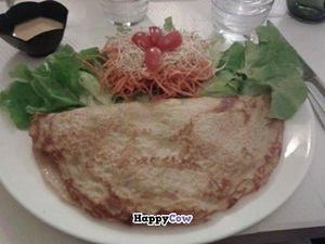 The delicious mushroom crepe comes with either salad or soup. at Loving Hut in Paris