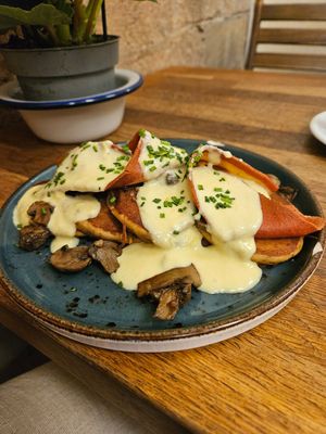 Salty pancakes made vegan at El Petit Princep in Barcelona