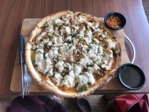 Vegan cheese pizza  at Little Windows in Pokhara