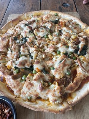 Vegan cheese pizza   at Little Windows in Pokhara