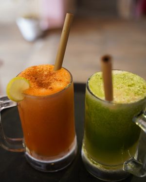 Fresh Juice with Bamboo Straw at Little Windows in Pokhara