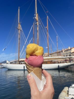 Passion fruit and raspberry sorbet   at Barbarac in Saint-tropez