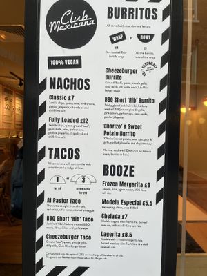 outside menu  at Club Mexicana - Seven Dials in London