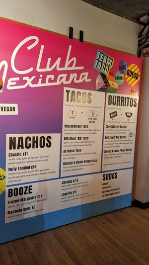 Menu wall at Club Mexicana - Seven Dials in London