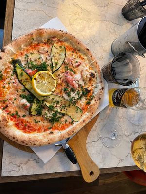 Vegan scampi Pizza   at Pazzi in Stockholm