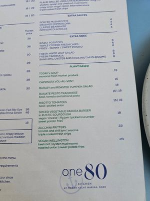 Dedicated plant-based section on the menu at One80 in Mgarr