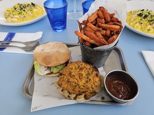 SPICED VEGETABLE PAKORA BURGER in RUSTIC SOURDOUGH at One80 in Mgarr