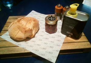 Home-made bread and tomato paste at One80 in Mgarr