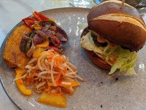 Cheeseburger with added side salad at Vertigo - Jack Rosenthal in Manchester
