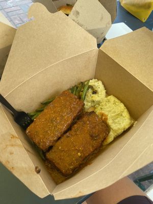 Beyond meatloaf with potatoes and green beans - nice and filling!   at Boxcar in Atlanta