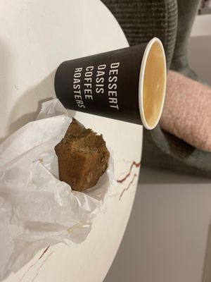 Latte and muffin  at Dessert Oasis Coffee Roasters in Detroit
