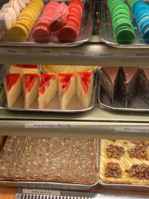 Vegan strawberry cheesecake and vegan chocolate fudge cake at Martha's Country Bakery in Astoria