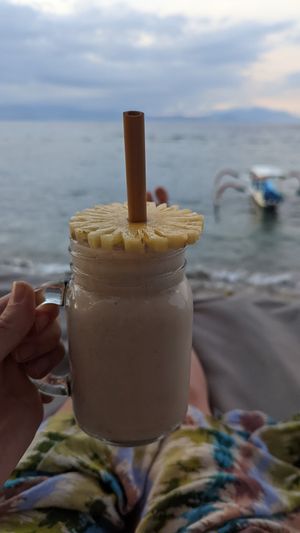 Banana nutty smoothie at Penida Colada Beach Bar in Penida Island