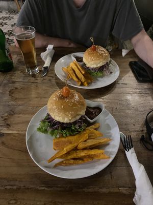 Tempeh burgers   at Penida Colada Beach Bar in Penida Island