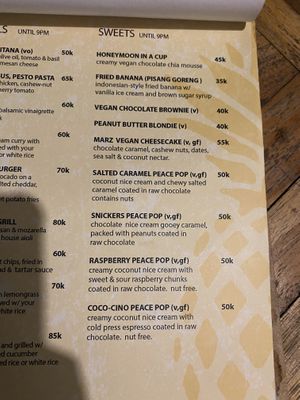 Pudding menu (v = vegan)  at Penida Colada Beach Bar in Penida Island