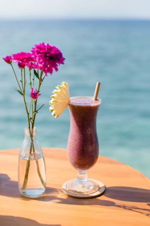 blueberry smoothie at Penida Colada Beach Bar in Penida Island