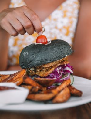 beat seller tempeh burger at Penida Colada Beach Bar in Penida Island