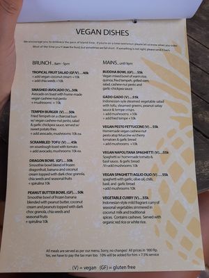 Vegan options :-) at Penida Colada Beach Bar in Penida Island