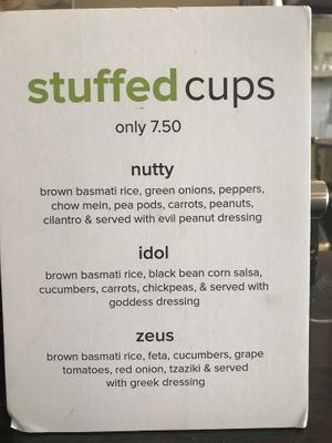 Stuffed cups menu at The Chopped Leaf in Dawson Creek