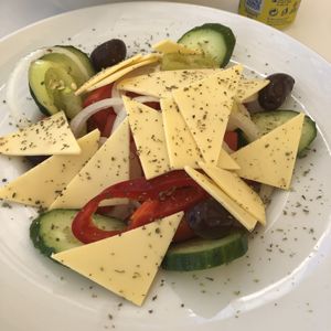 Greek salad with vegan cheese   at Mood in Skiathos