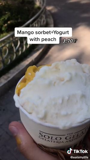 Mango Sorbet and Yogurt with Peaches at Solo Gelato in Glyfada