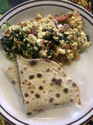 Vegan scramble with veggies and bread - full of flavor  at Annapurna's World Vegetarian Cafe - 4th St in Albuquerque